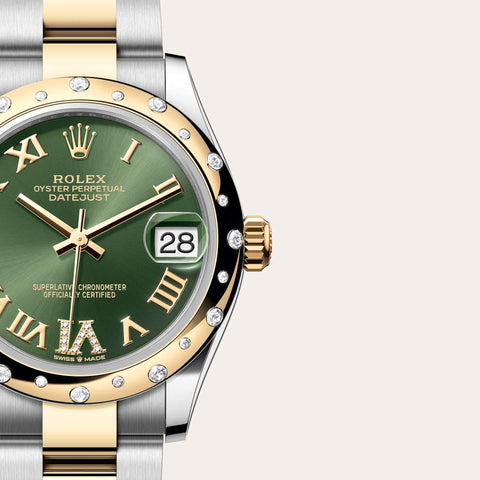 Dial closeup of a Rolex Datejust watch