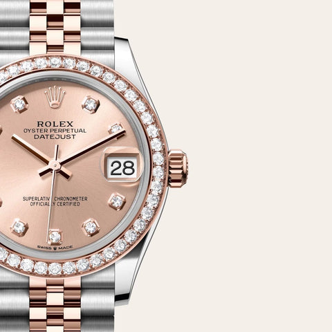 Dial closeup of a Rolex Datejust watch