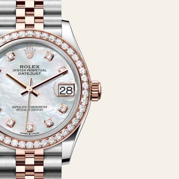 Dial closeup of a Rolex Datejust watch