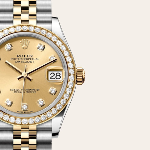 Dial closeup of a Rolex Datejust watch