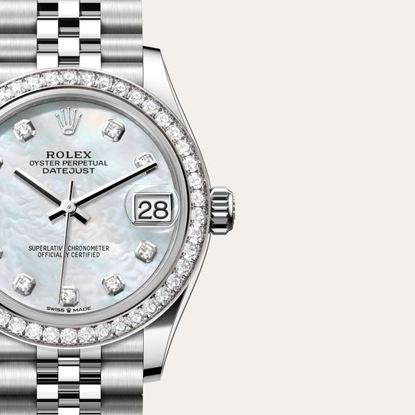 Dial closeup of a Rolex Datejust watch