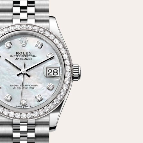 Dial closeup of a Rolex Datejust watch