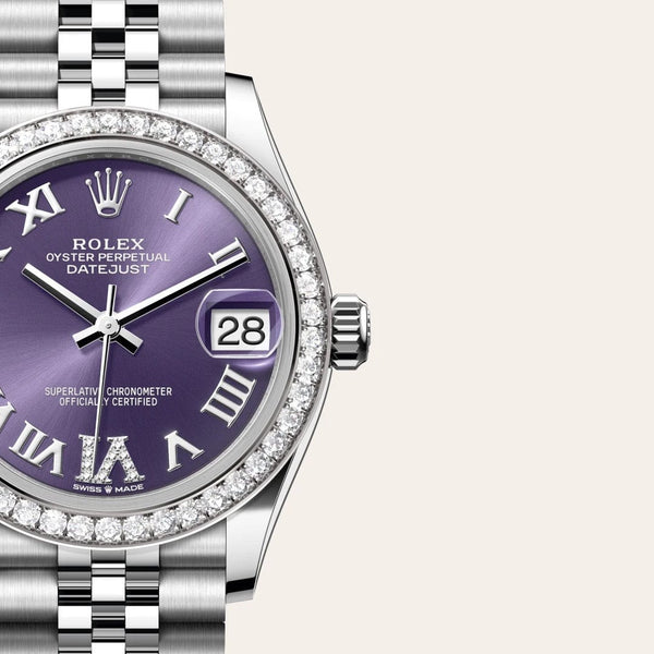 Dial closeup of a Rolex Datejust watch