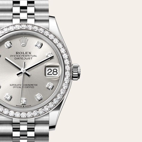 Dial closeup of a Rolex Datejust watch