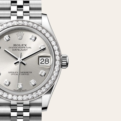 Dial closeup of a Rolex Datejust watch