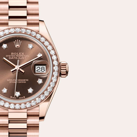 Dial closeup of a Rolex Lady-Datejust watch