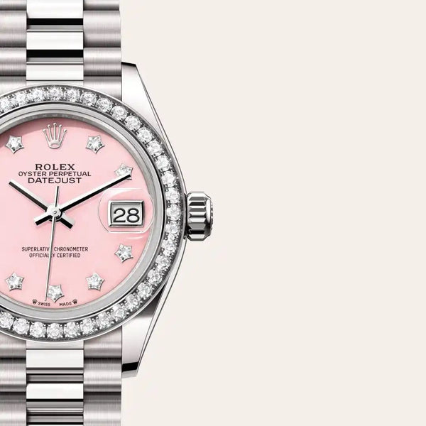 Dial closeup of a Rolex Lady-Datejust watch