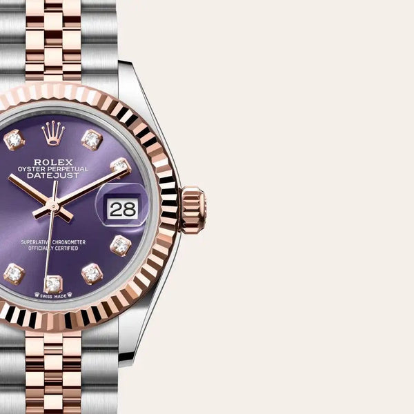 Dial closeup of a Rolex Lady-Datejust watch
