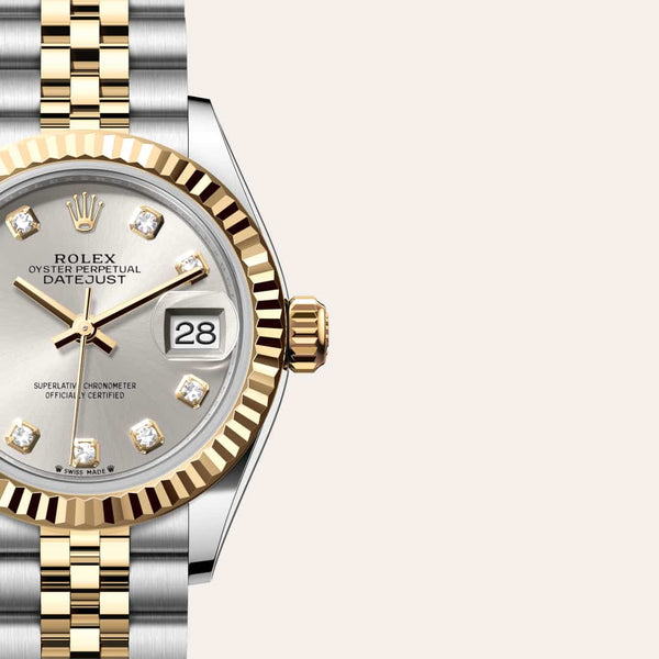Dial closeup of a Rolex Lady-Datejust watch