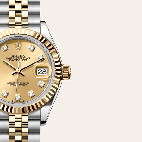 Dial closeup of a Rolex Lady-Datejust watch