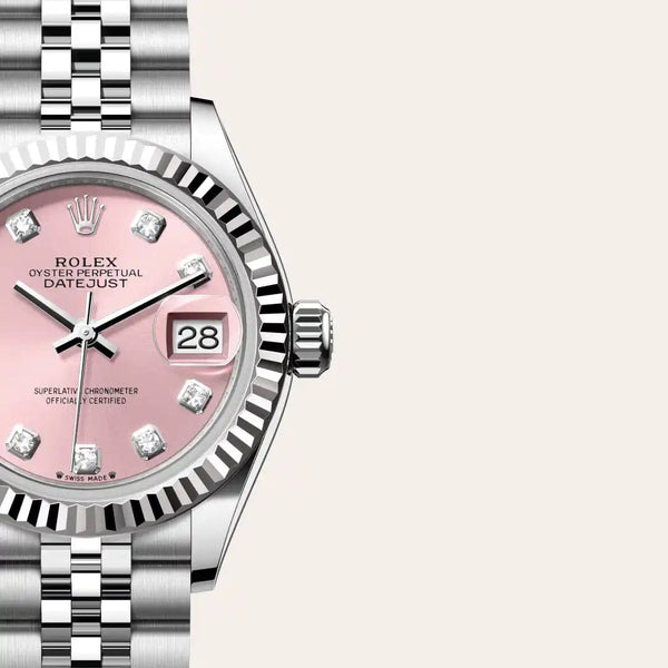 Dial closeup of a Rolex Lady-Datejust watch