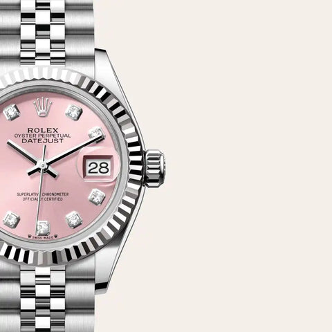 Dial closeup of a Rolex Lady-Datejust watch