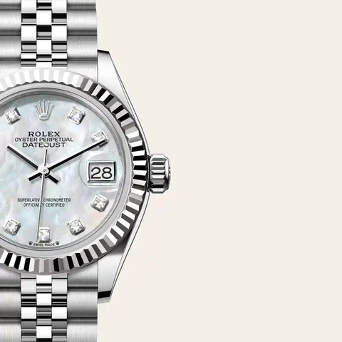 Dial closeup of a Rolex Lady-Datejust watch