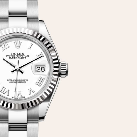 Dial closeup of a Rolex Lady-Datejust watch