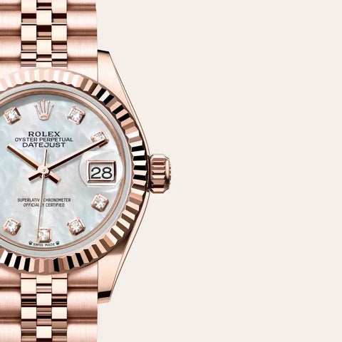 Dial closeup of a Rolex Lady-Datejust watch