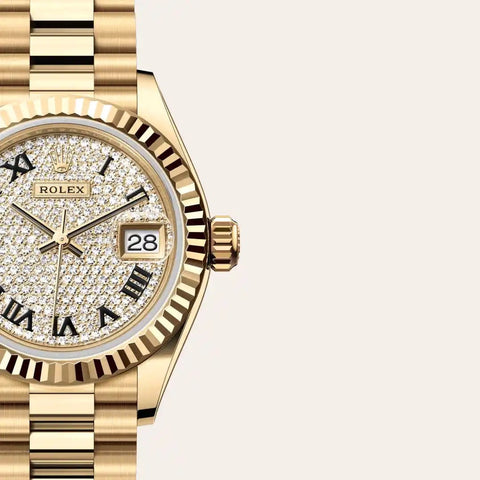 Dial closeup of a Rolex Lady-Datejust watch