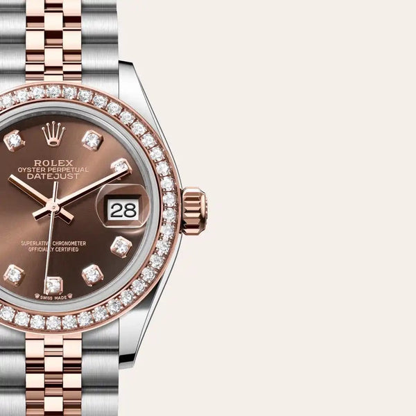 Dial closeup of a Rolex Lady-Datejust watch