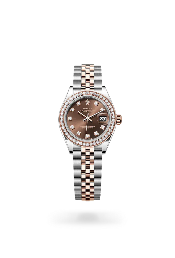  Lady-Datejust with Oyster, 28 mm, Oystersteel, Everose gold and diamonds