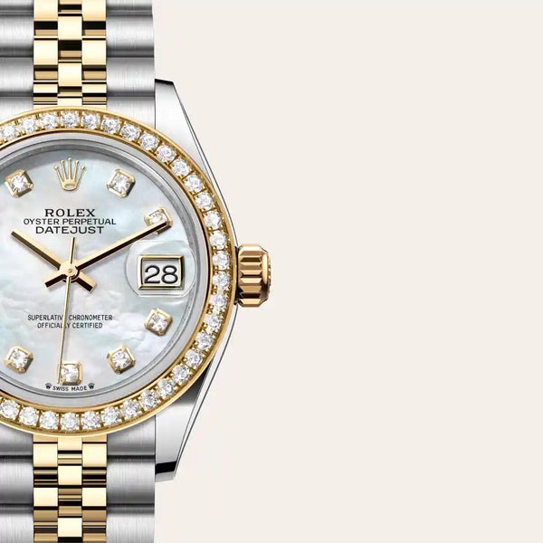 Dial closeup of a Rolex Lady-Datejust watch