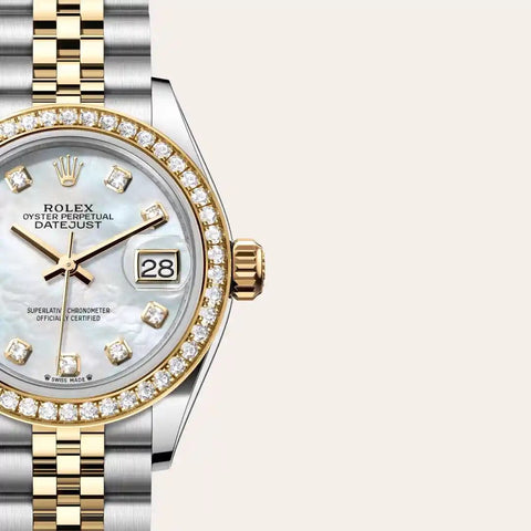 Dial closeup of a Rolex Lady-Datejust watch