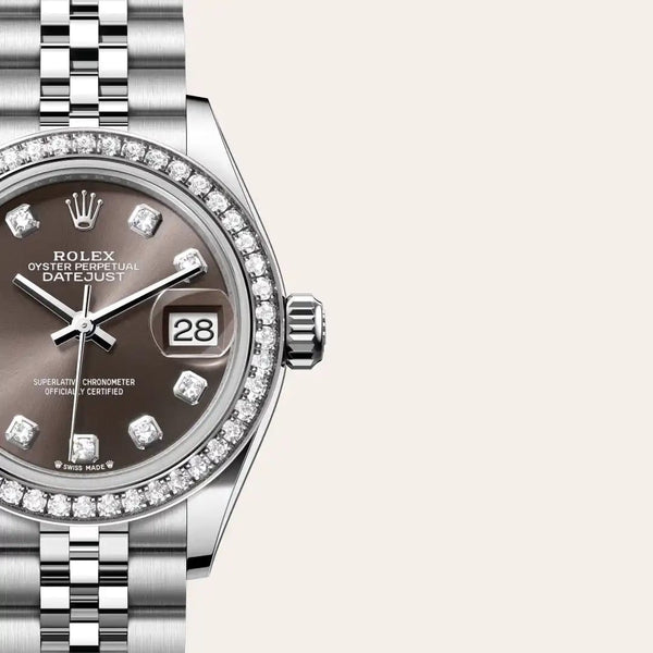 Dial closeup of a Rolex Lady-Datejust watch