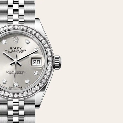 Dial closeup of a Rolex Lady-Datejust watch