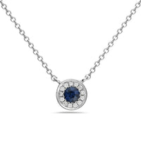 14K White Gold Sapphire and Diamond Halo Pendant