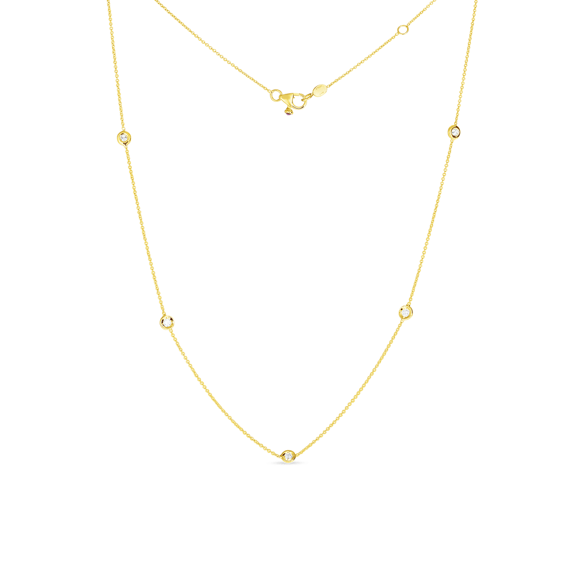 18K Yellow Gold Five Diamond Station Necklace
