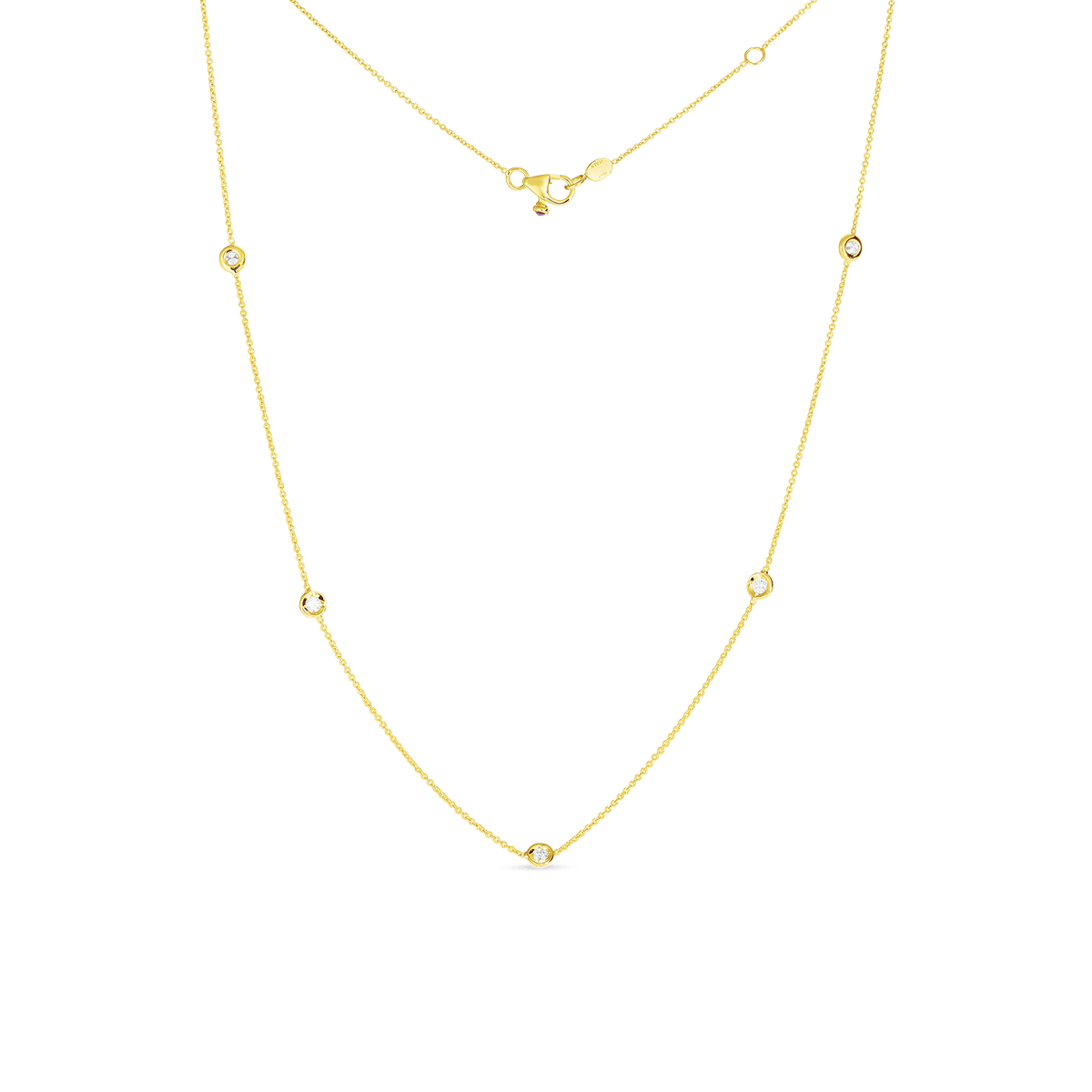 18K Yellow Gold Five Diamond Station Necklace