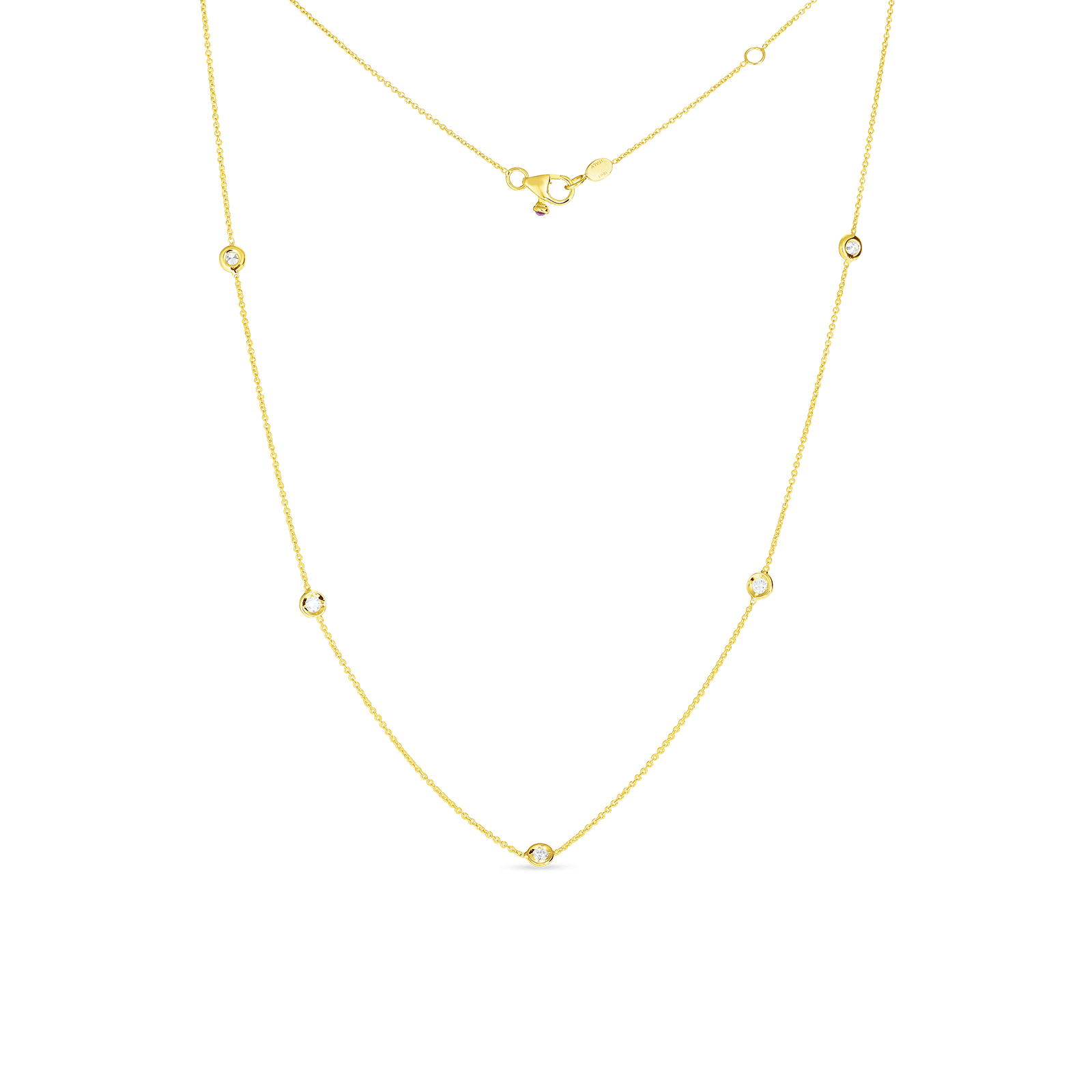 18K Yellow Gold Five Diamond Station Necklace