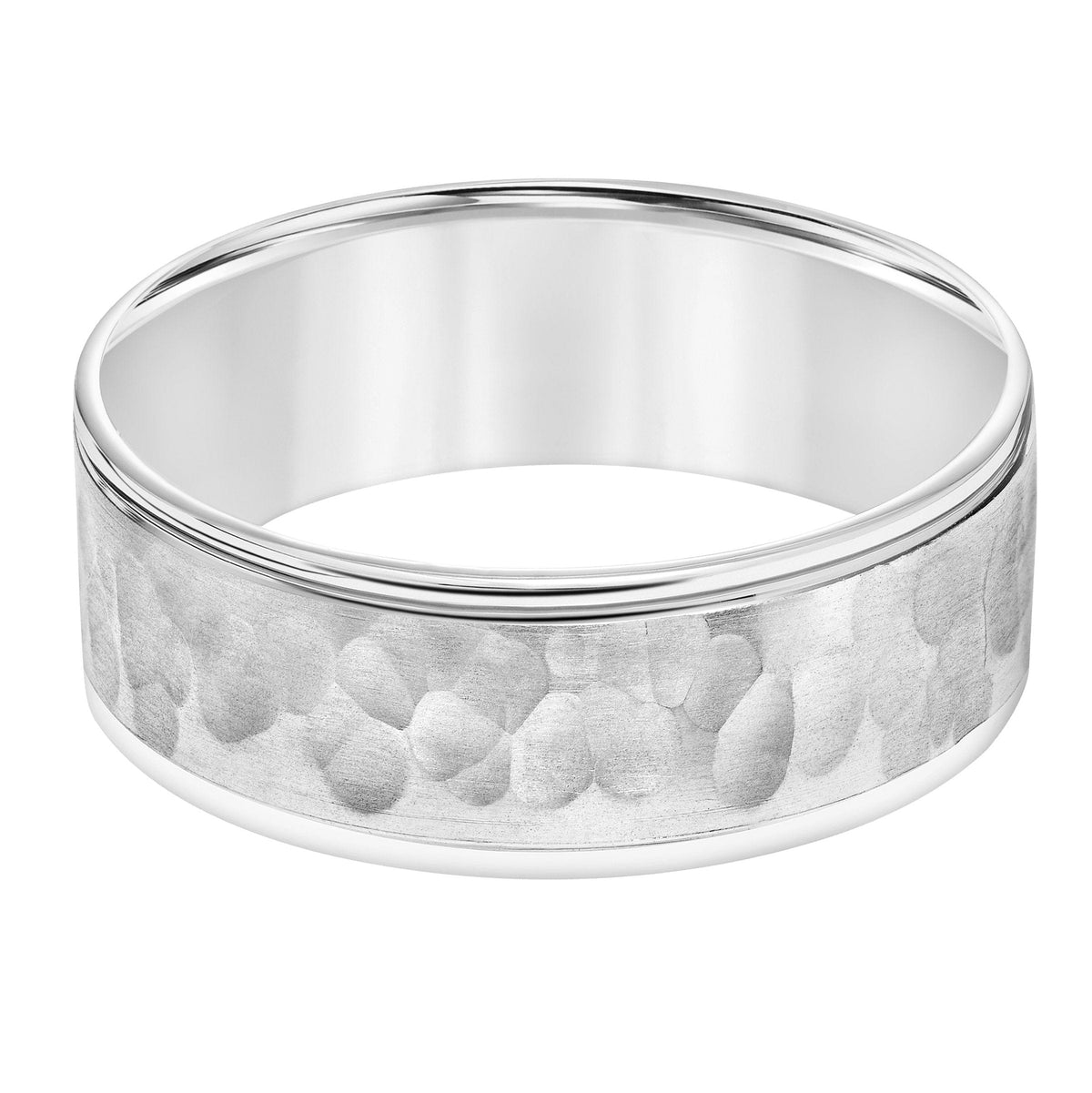 14K White Gold Hammered Brush Band