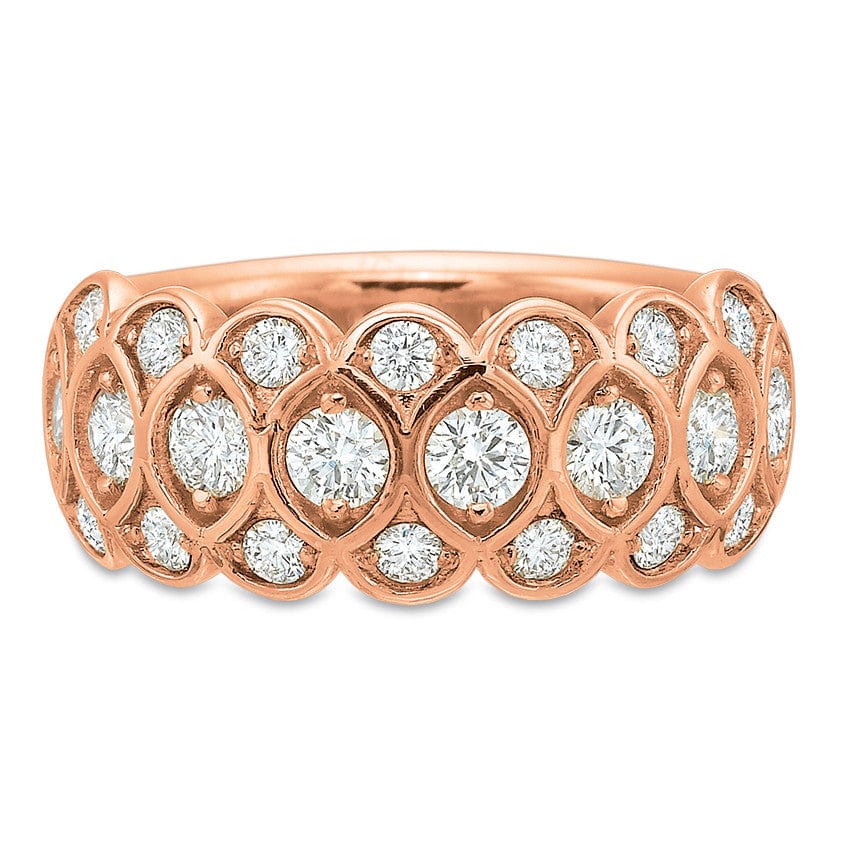 18K Rose Gold 3 Row Honey Comb Half Eternity Band