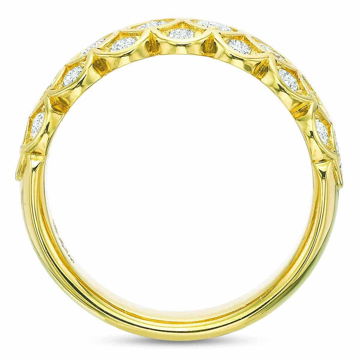 18K Yellow Gold 3 Row Honey Comb Half Eternity Band