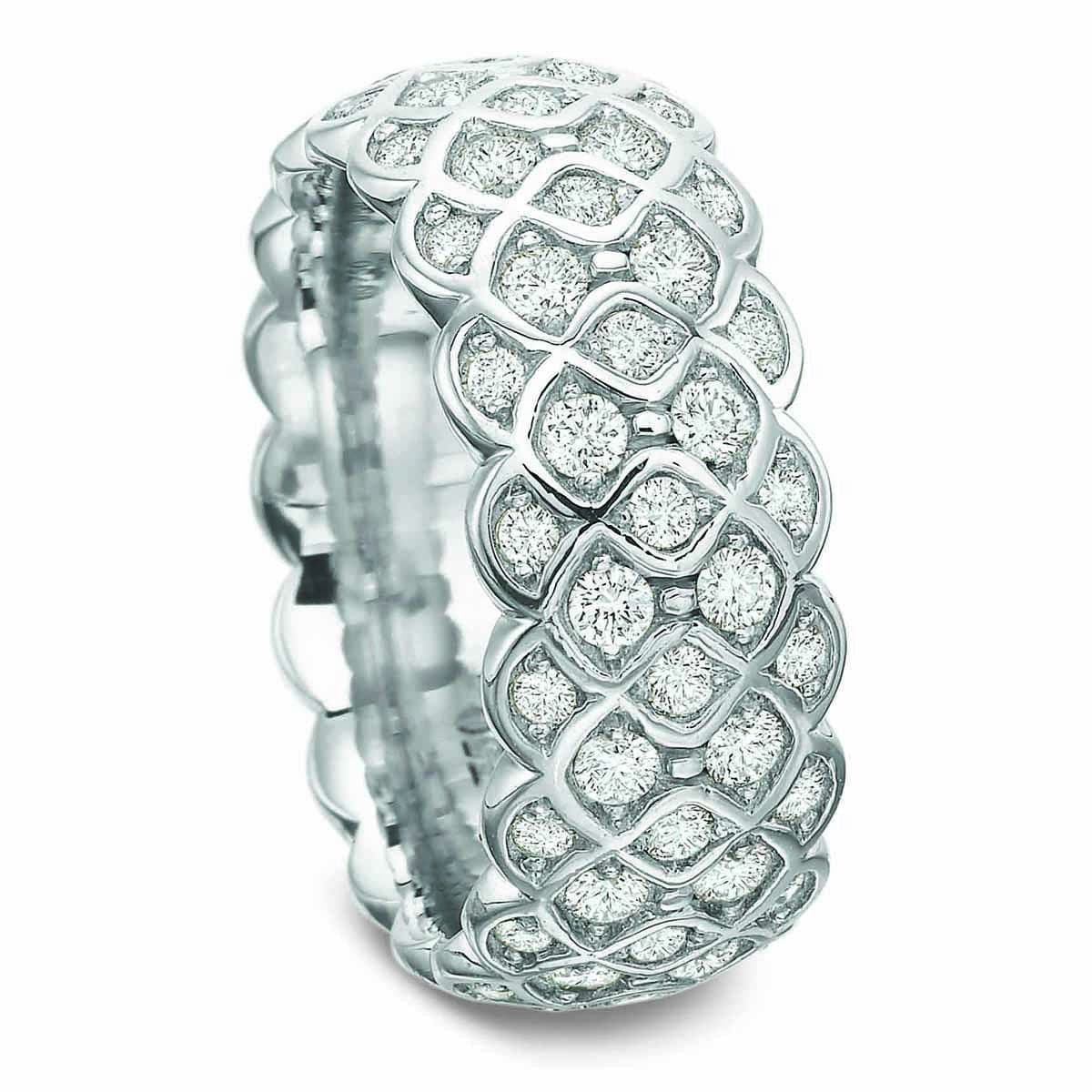 18K White Gold 5 Row Honey Comb Diamond Eternity Band