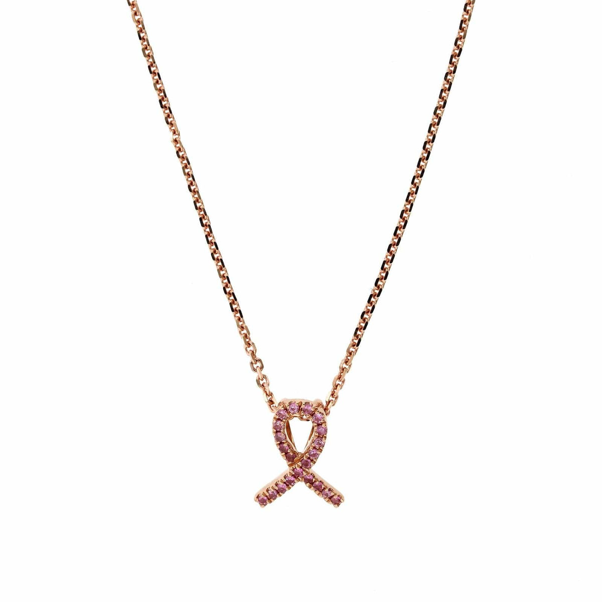 14K Rose Gold Breast Cancer Pink Sapphire Necklace, Rose Gold, Long's Jewelers