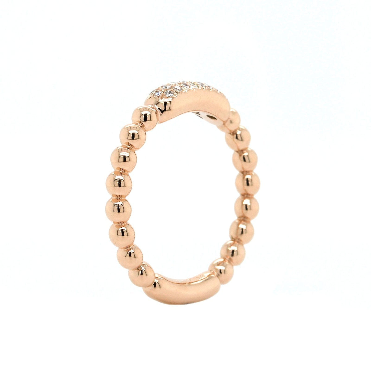 14K Rose Gold Pave Diamond Beaded Ring