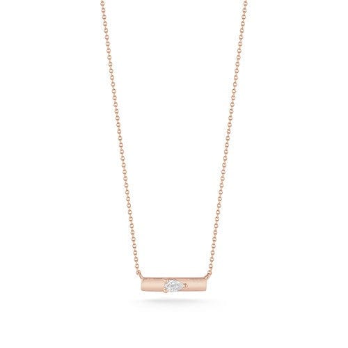 14K Rose Gold Pear Shape Diamond Bar Necklace, 14k rose gold, Long's Jewelers