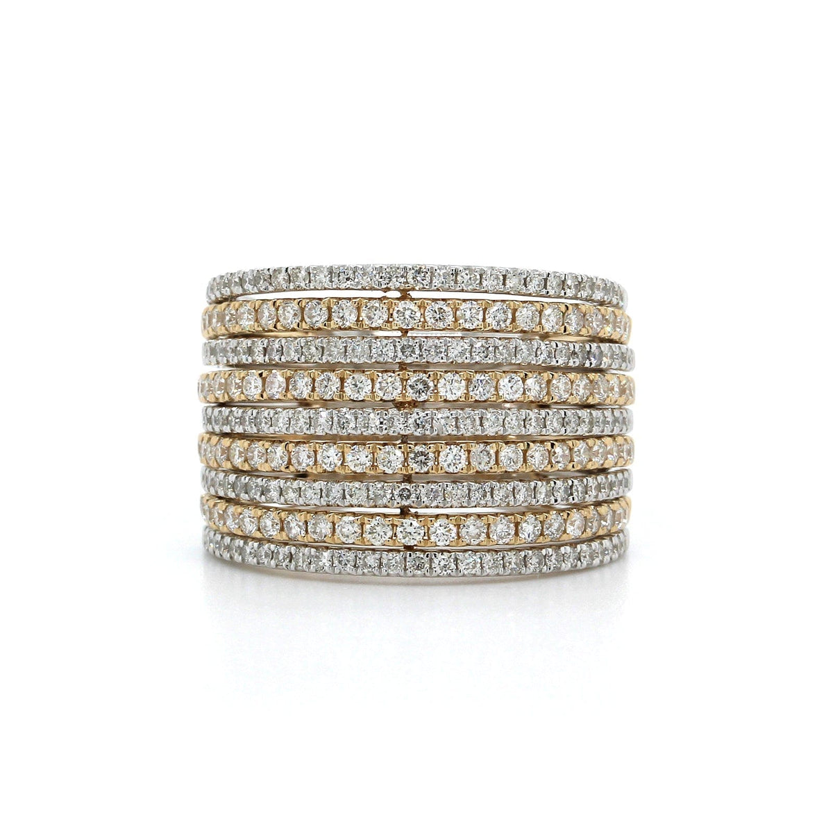 14K Two-Tone Multi Row Pave Diamond Ring, 14k white and yellow gold, Long's Jewelers