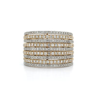 14K Two-Tone Multi Row Pave Diamond Ring, 14k white and yellow gold, Long's Jewelers
