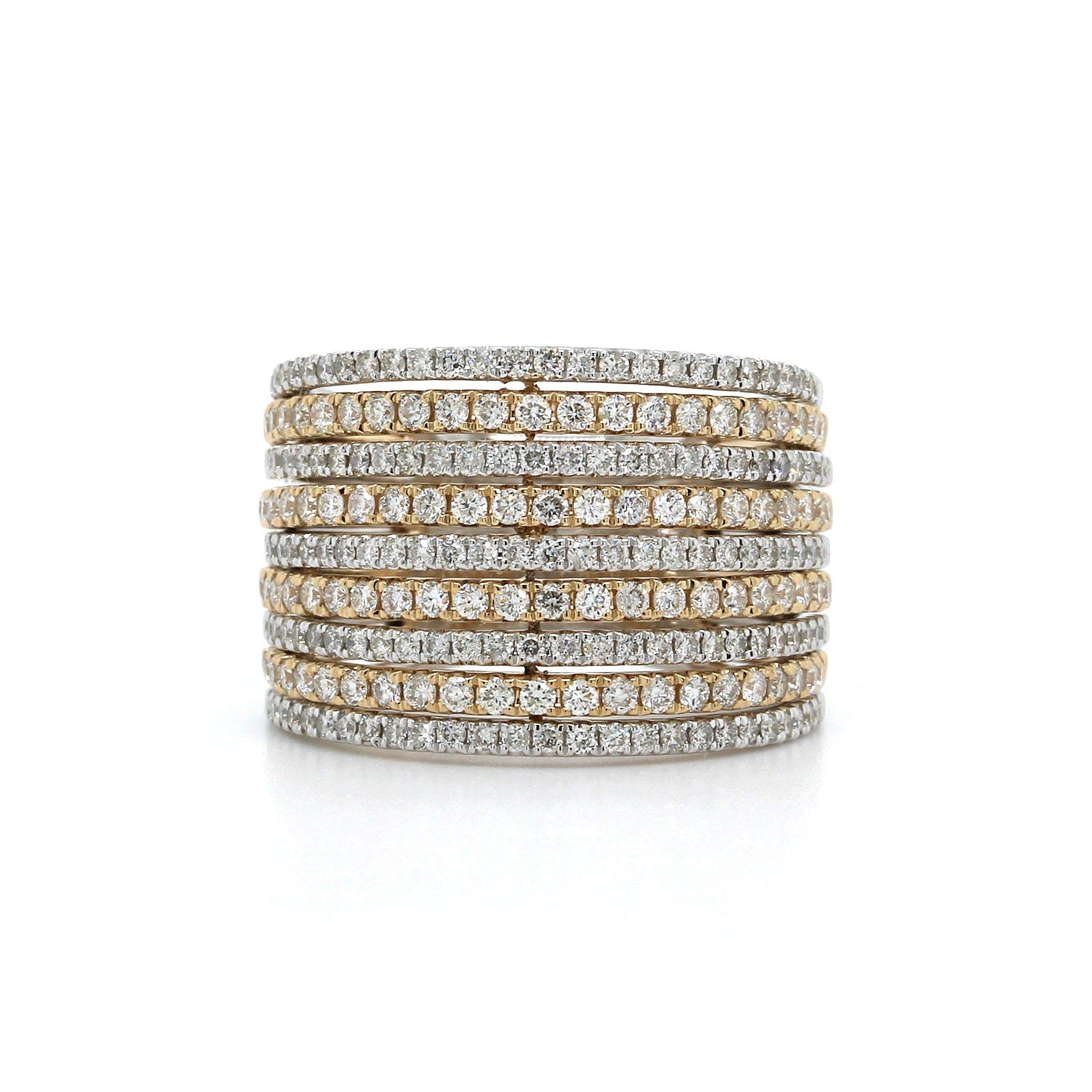14K Two-Tone Multi Row Pave Diamond Ring, 14k white and yellow gold, Long's Jewelers
