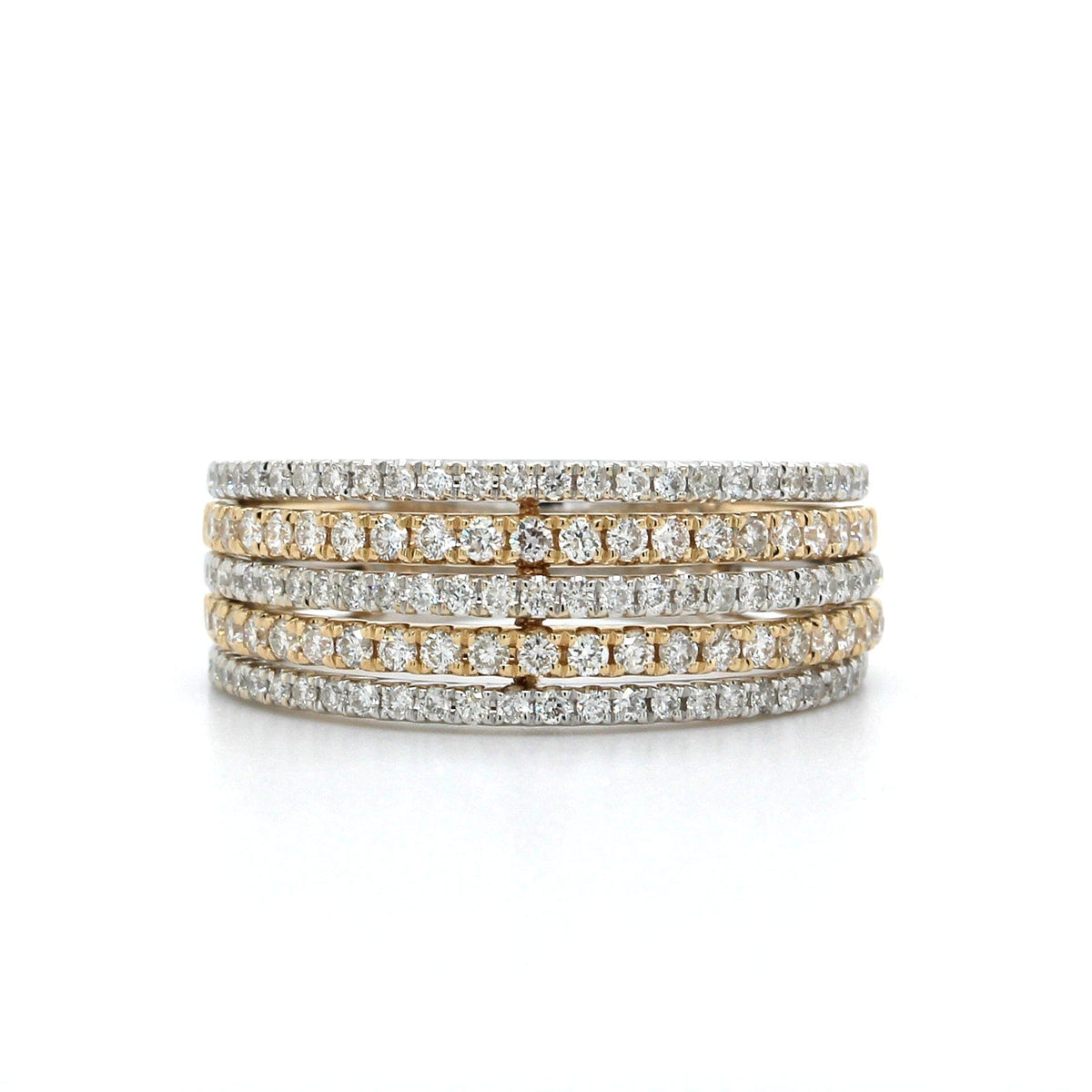 14K Two-Tone Multi Row Pave Diamond Ring, 14k white and yellow gold, Long's Jewelers