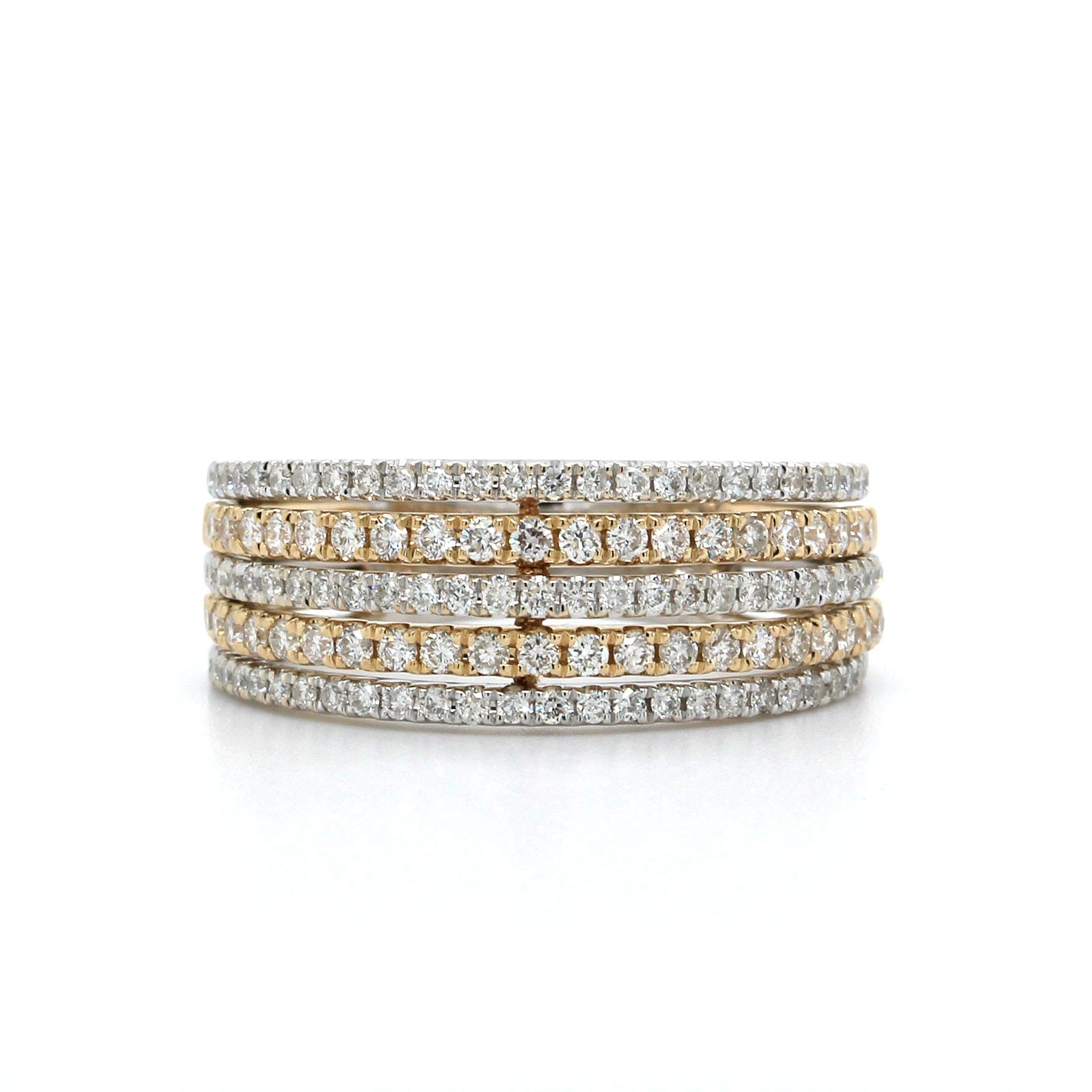 14K Two-Tone Multi Row Pave Diamond Ring, 14k white and yellow gold, Long's Jewelers