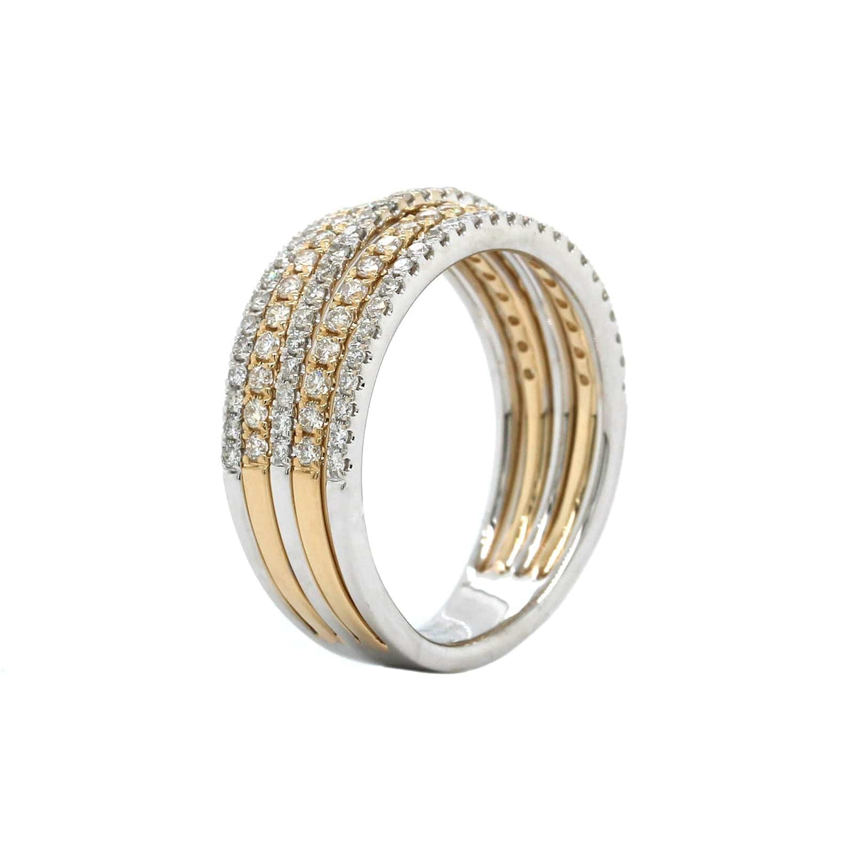 14K Two-Tone Multi Row Pave Diamond Ring, 14k white and yellow gold, Long's Jewelers