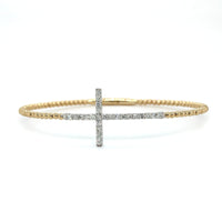 14K Two-Tone Sideway Cross Diamond Flex Bracelet, 14k yellow and white gold, Long's Jewelers