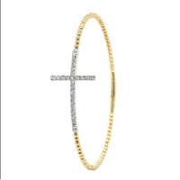 14K Two-Tone Sideway Cross Diamond Flex Bracelet, 14k yellow and white gold, Long's Jewelers