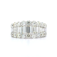 14K White Gold 3 Row Baguette and Round Diamond Band