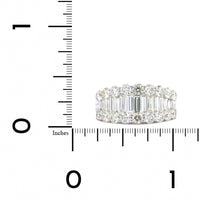 14K White Gold 3 Row Baguette and Round Diamond Band