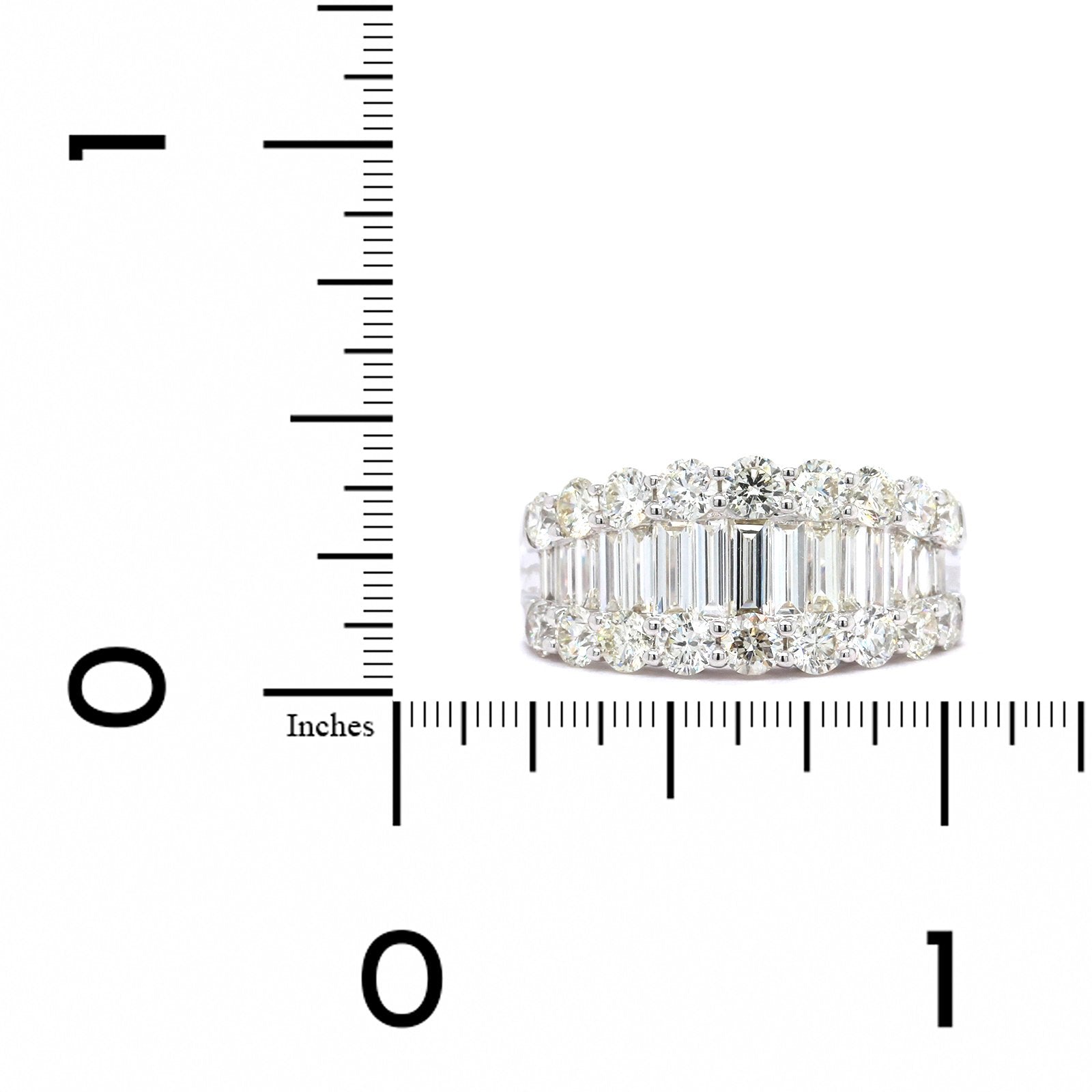 14K White Gold 3 Row Baguette and Round Diamond Band