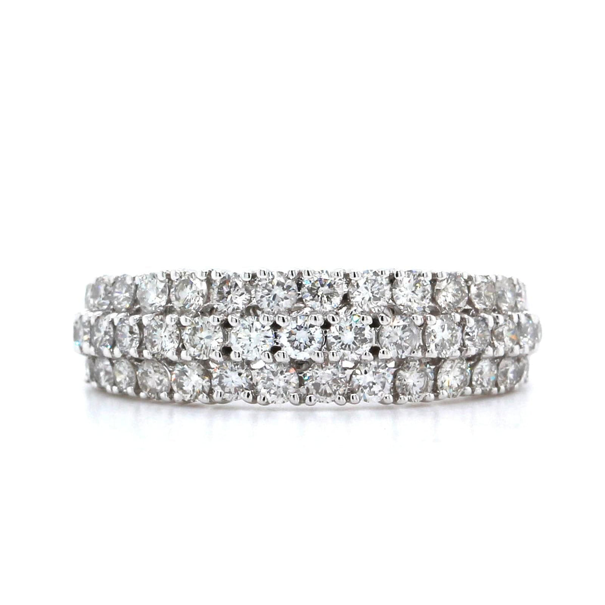 14K White Gold 3 Row Diamond Band
