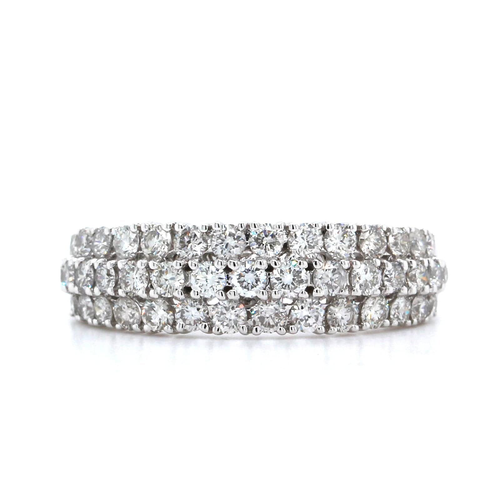 14K White Gold 3 Row Diamond Band